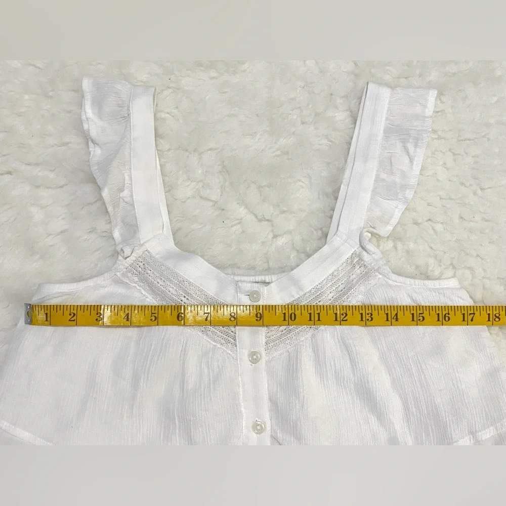 American Eagle Womens S Solid White Ruffle  Sleeve Top Boho Y2K Cottagecore - Picture 8 of 14